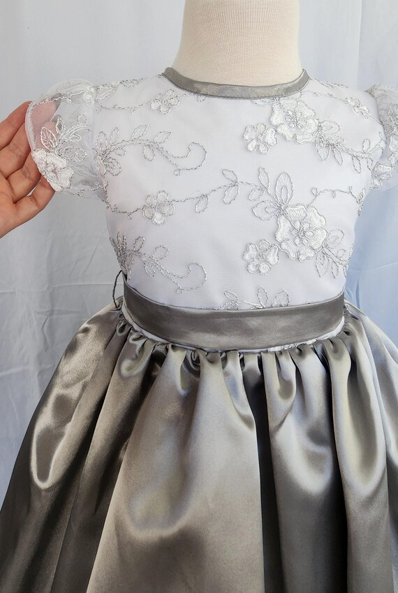 Elegant Silver Dresses, Girls Silver Dress, Silver Flower Girl