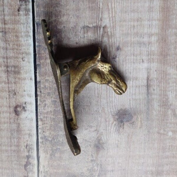 Vintage  Salvaged Brass Horse  Head and Fox door knocker