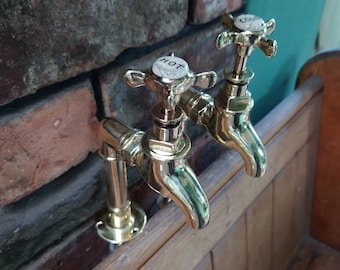 Original Polished Brass Belfast Kitchen Taps: Upright Bib Taps
