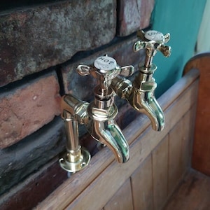 Original Upright Mounted Bib Butler Belfast Taps /Faucets, Ready To Fit Kitchen Faucets, Antique Kitchen Taps, Brass Taps