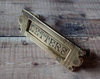 Small Gothic Polished Brass Letter Slot, Antique Brass Mail Slot Plate