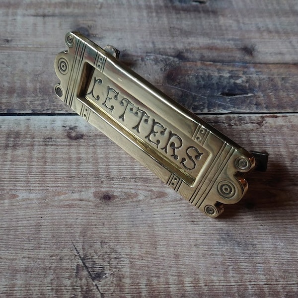 Small Gothic Polished Brass Letter Slot, Antique Brass Mail Slot Plate