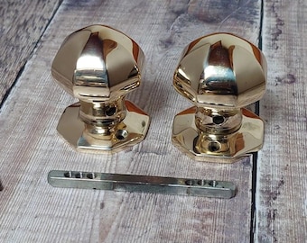 1 Pair Heavy Art Deco Style Brass Door Knobs