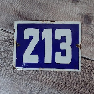Vintage Blue & White Porcelain Enamel House Number 213 Sign, Vintage European House Number Plaque