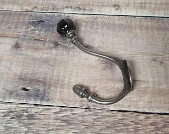 Polished Iron Coat Hook with Ceramic End - Wall Mounted