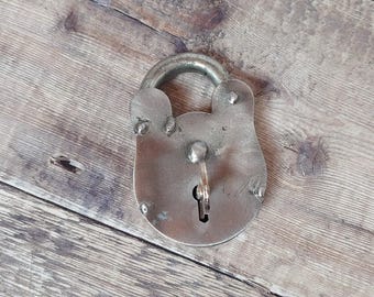 Large Salvaged Working Padlock And Key, Vintage Pad Lock With Key