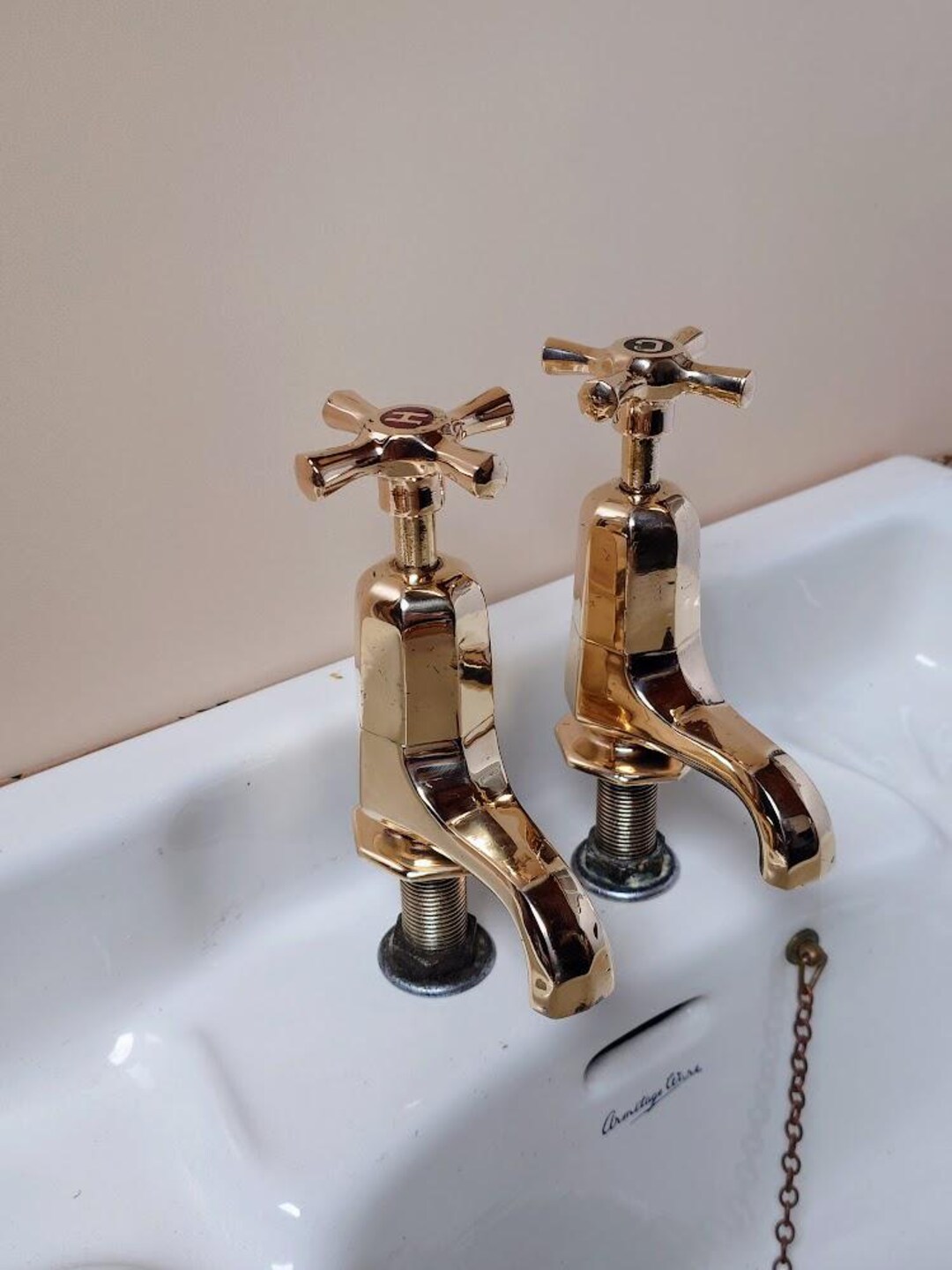 Original Art Deco Basin Taps, Polished Brass Taps, Antique Sink Faucets ...