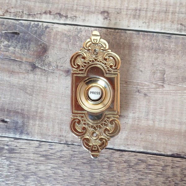 Vintage Polished Brass Door Bell Press, Brass Doorbell Press Button