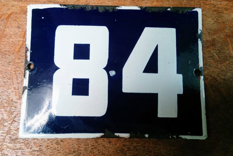 Wohndekor Altholz Vintage Blau Wei U00df Emaille Haus Nummer 84