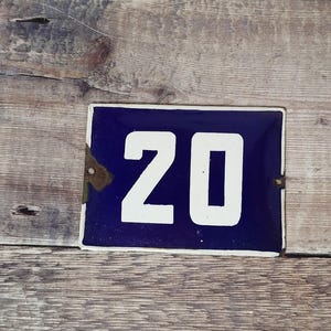 Vintage Blue & White Porcelain Enamel House Number 20 Sign, Vintage European House Number Plaque