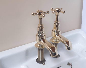 Polished Brass Bath Taps: 1930s Period Faucets, Overhauled & Ready To Fit