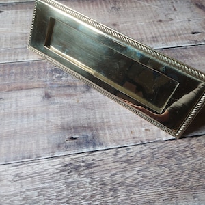 Georgian Style Polished Brass Door Mail Slot, Vintage Brass Letter Box, Reclaimed Brass Letter Slot