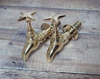 Antique Brass Bib Taps: Polished Wall Mounted Faucets, 1/2" BSP