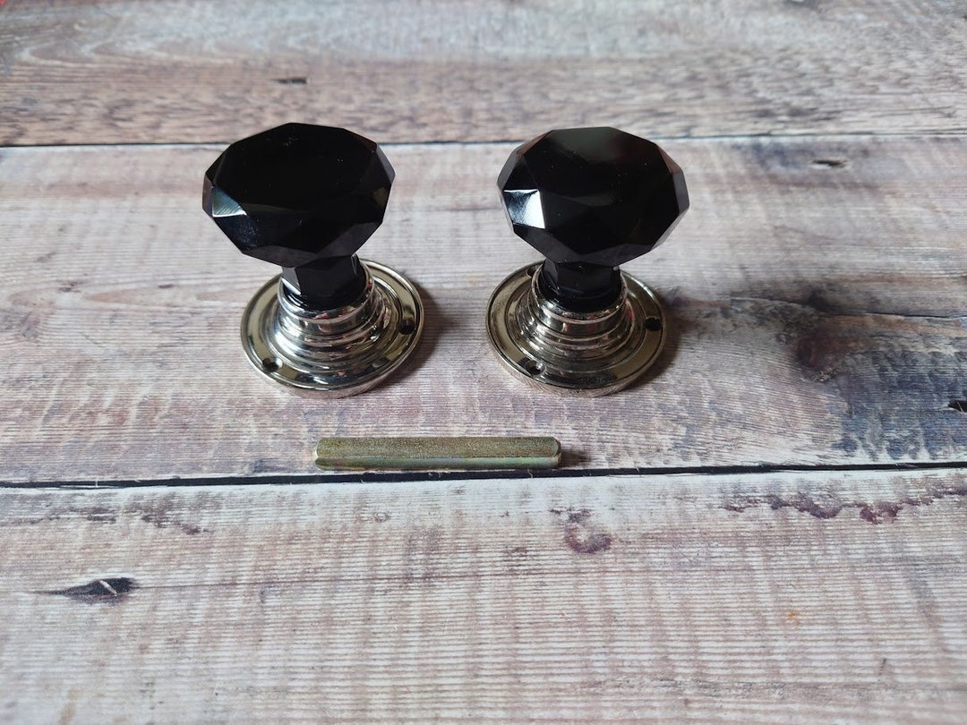 1 Pair Art Deco Glass Door Knobs Chrome Back Plates Etsy