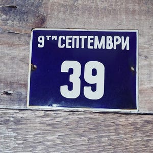 Vintage Blue & White Porcelain Enamel House Number 39 Sign, Vintage European House Number Plaque