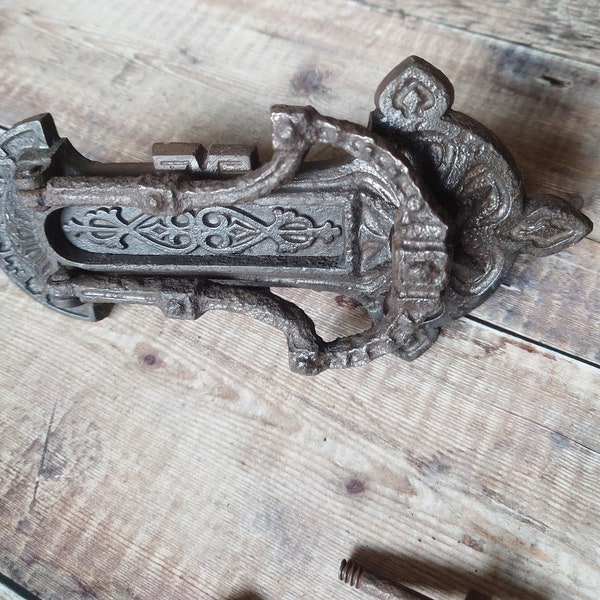 Victorian Kenrick Vintage Iron Door Knocker And Letter Box, Original Antique Mail Slot