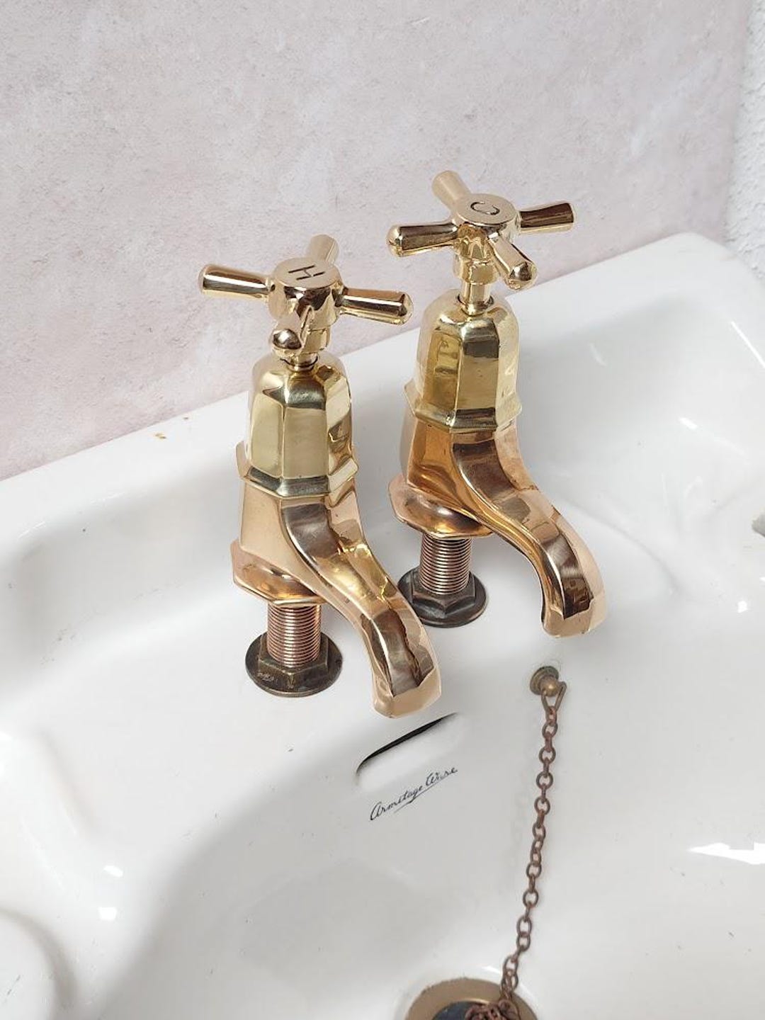 Pair of Original Art Deco Basin Taps, Polished Brass Sink Faucets ...