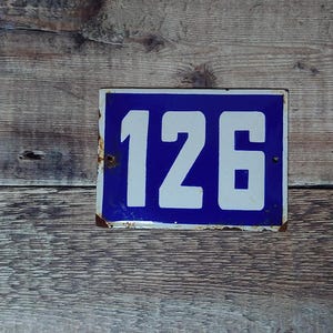Vintage Blue & White Porcelain Enamel House Number 126 Sign, Vintage European House Number Plaque