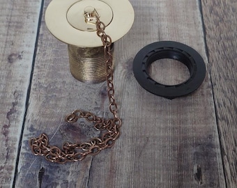 Large Flanged 1 1/4" BSP Thread Polished Brass Waste With Plug - Vintage Waste