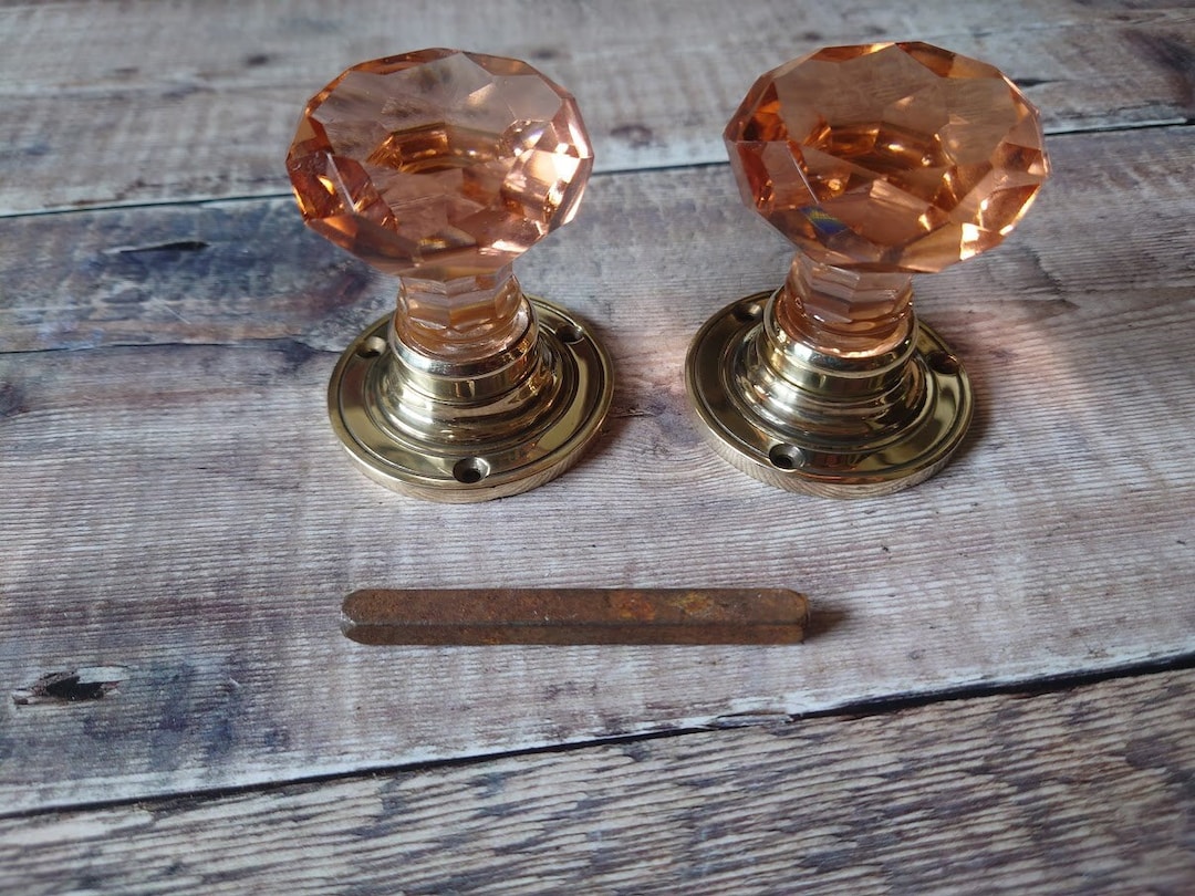1 Pair Art Deco Glass Door Knobs Etsy
