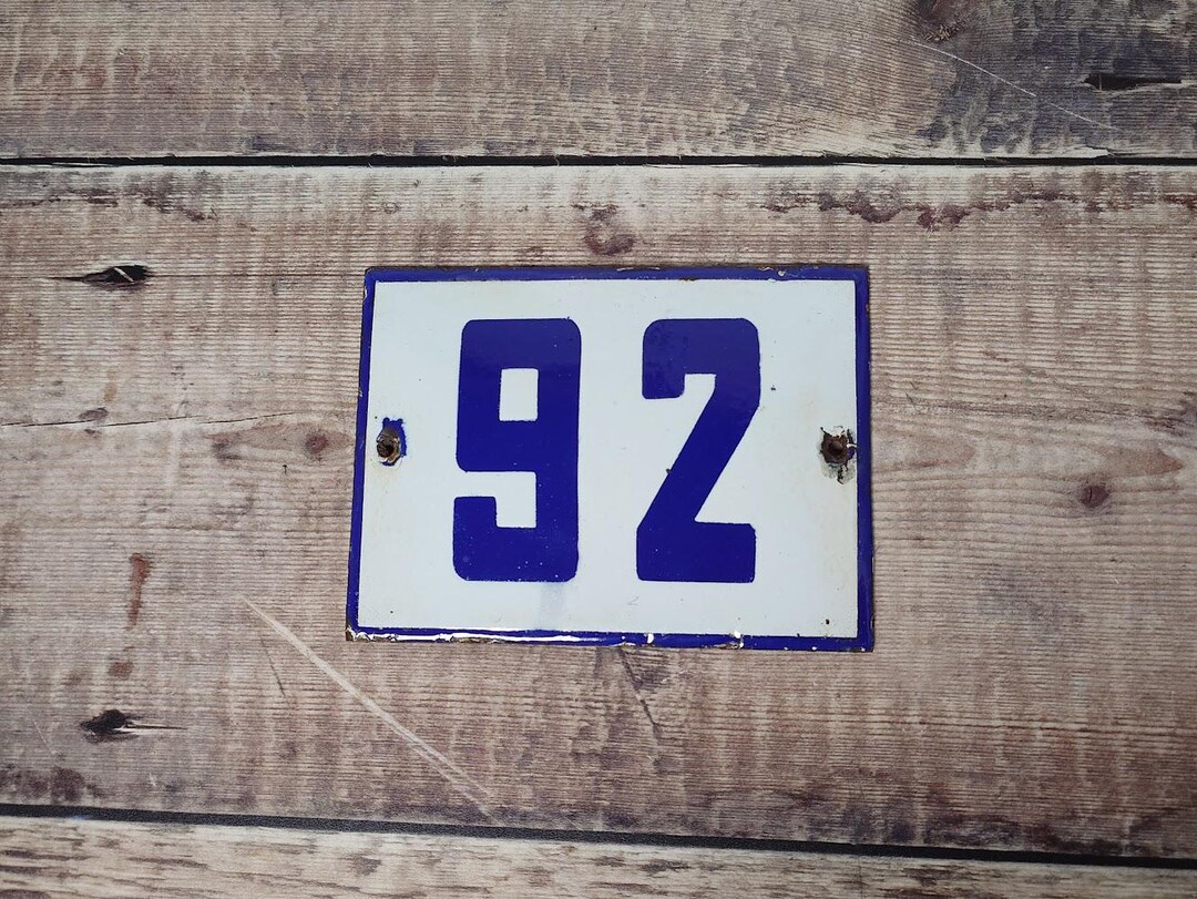 Vintage Blue Enamel House Number 92 Sign: European Plaque - Etsy