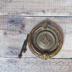 Heavy Masonic Brass Door Knocker, Vintage Brass Mason Door Knocker, Solid Brass Doorknocker