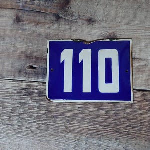Vintage Blue & White Porcelain Enamel House Number 110 Sign, Vintage European House Number Plaque