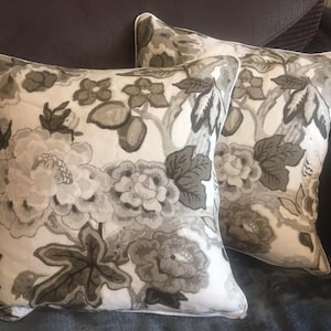 Schumacher linen fabric beautiful design,bermuda blossoms   1 pair (2) of 18 inch cushion covers