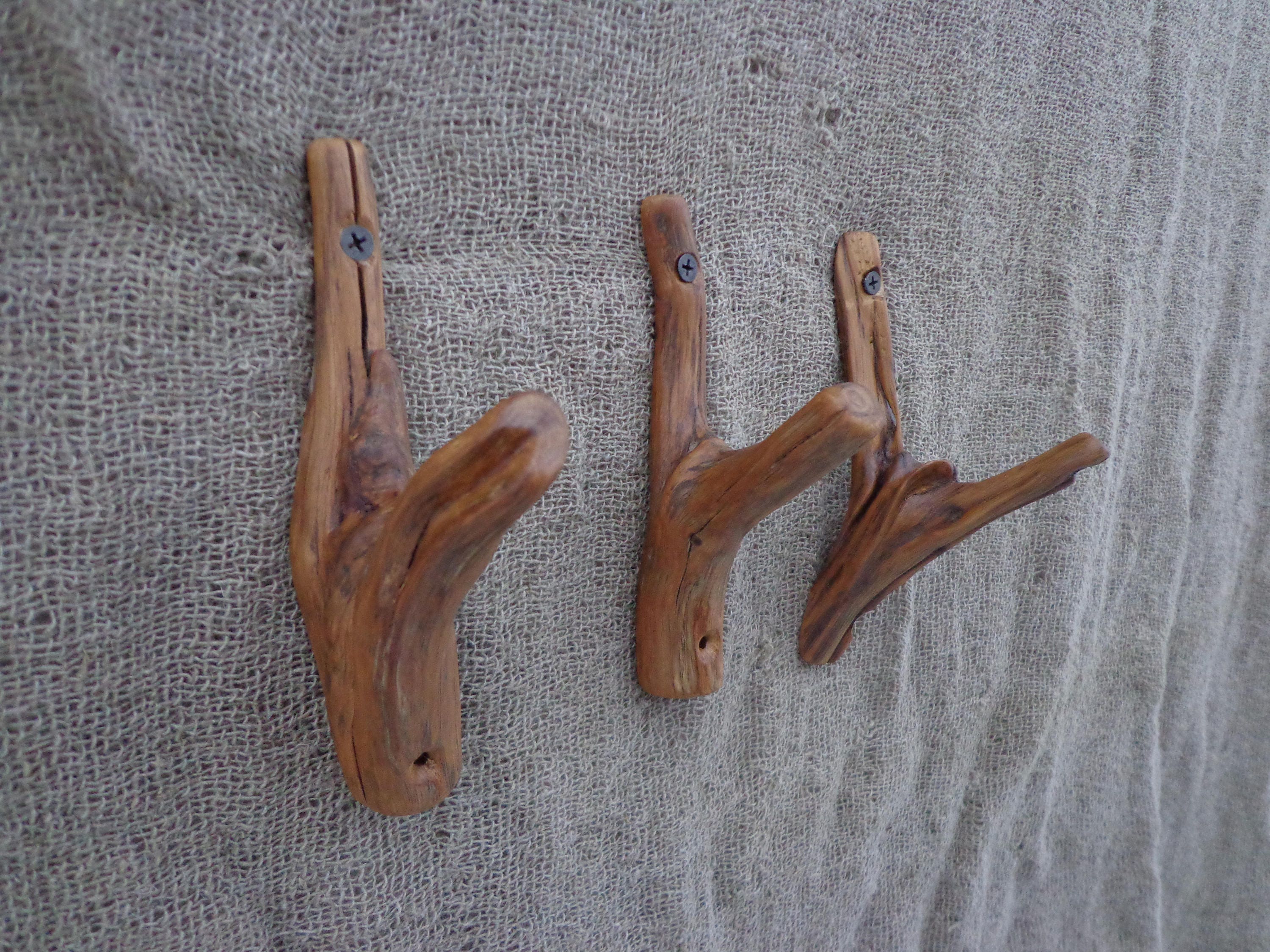 Unique Wooden Wall Hooks Set of 3 Rustic Towel Hook Hats Etsy