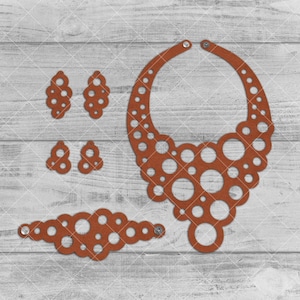 Necklace Asymmetric Circles with Bracelet SVG Laser, Geometric Necklace, Leather Bracelet SVG, Leather Necklace svg, bracelet svg, laser cut