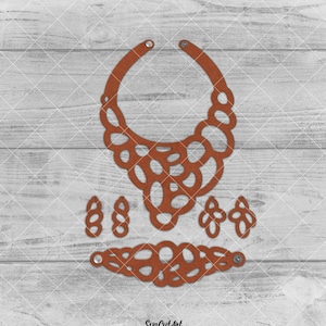 Necklace Abstract circles with Bracelet SVG Laser, Geometric Necklace, Leather Bracelet SVG, Leather Necklace svg, bracelet svg, laser cut