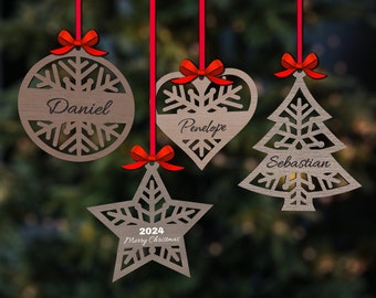 Hanging Personalized Christmas Ornaments SVG, Christmas Ornament SVG, Snowflake Laser, Glowforge svg, Christmas decoration, Laser cut