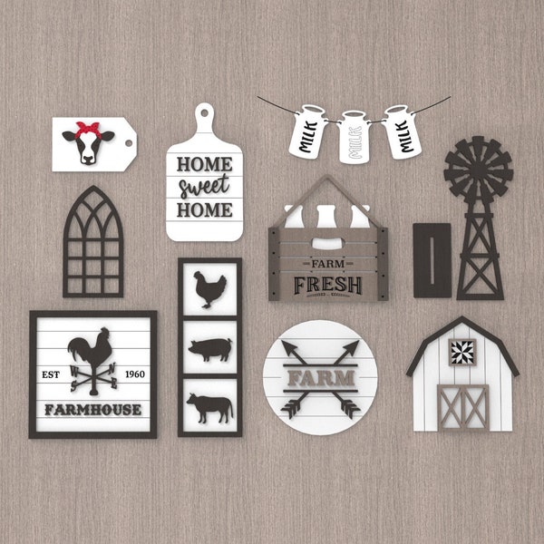 Plateau à plusieurs niveaux SVG Laser, Kit décor de plateau à plusieurs niveaux de ferme, Décor de ferme, Fichier laser, Glowforge svg, Coupe laser, Silhouette, Cricut