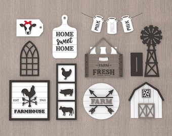Farmhouse tiered tray SVG Laser, Farmhouse Tiered Tray Decor Kit, Farm house decor, Laser file, glowforge svg, Laser cut, Silhouette, Cricut