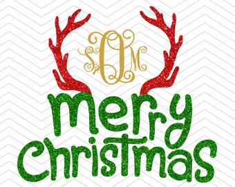 Merry Christmas quote Antler monogram DXF SVG EPS png vinyl cut file Cricut Design, Silhouette studio, Sure Cuts A Lot, digital Download