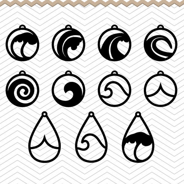 Wave earrings svg, Leather earrings SVG, pendant svg, tear drop svg, summer svg, surf svg, diy jewelry svg, Cricut Design, Silhouette studio