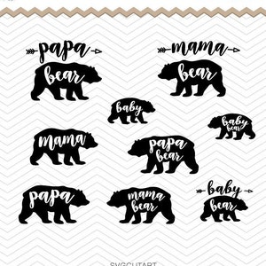 Maman Papa bébé ours SVG, maman ours svg, svg de papa ours, bébé ours en svg, famille ours svg, Cricut Design, studio de Silhouette, téléchargement immédiat