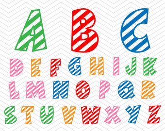 Birthday Alphabet Stripes Lines Letters SVG PNG DXF eps, striped School kid Font, Vinyl Decal Cut File Cricut Design Silhouette studio