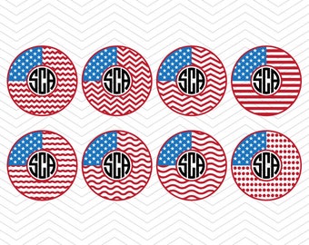 Circle Flag Monogram 4th July independence day Patriotic Monogram Frames DXF SVG PNG eps for Cricut Design, Silhouette studio, Makes the Cut