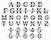 Split Alphabet and Numbers font DXF SVG EPS Cricut Design, Silhouette studio, Sure Cuts Lot, Make the Cut,  decal instant Download