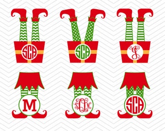 Elf Legs Monogram Patterned Christmas Frame DXF SVG EPS png vinyl winter cut file Cricut Design, Silhouette studio, Sure Cuts A Lot, digital