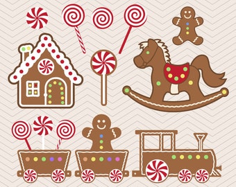 Gingerbread Cookies Christmas Train House Horse Peppermint Candy cane Suckers DXF SVG PNG Cricut Design, Silhouette studio, Sure Cuts a lot