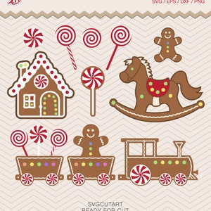 Gingerbread Cookies Christmas Train House Horse Peppermint Candy cane Suckers DXF SVG PNG Cricut Design, Silhouette studio, Sure Cuts a lot