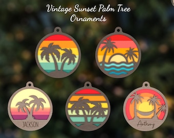 Palm Tree Vintage Sunset Ornaments Laser SVG, Ornament SVG Files, Ornaments Laser, Vintage Sunset svg, glowforge svg, Laser cut files