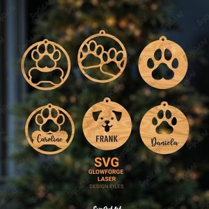 Dog Paw Ornament SVG, Paw ornaments svg, Paw svg, Paw laser svg, Dog Bone, glowforge svg, pet svg, Laser cut file, Silhouette, Cricut