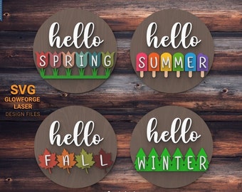 Hello Summer svg, Glowforge Svg, magnet interchangeable sign, laser cut file, Hello winter svg, door decor, porch decor, multilayer, Cricut