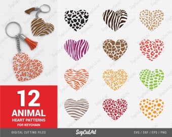 Animal Heart pattern keychain svg, Keychain patterns svg, animal pattern svg, Heart keychains, Heart Patterns Svg, keyring svg,  key fob svg