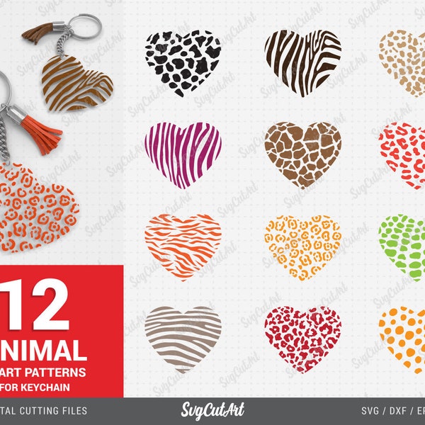 Animal Heart pattern keychain svg, Keychain patterns svg, animal pattern svg, Heart keychains, Heart Patterns Svg, keyring svg,  key fob svg