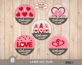 Valentine Interchangeable Door Hanger SVG – Welcome Door Sign Laser Cut Files, 11 Inch Round, Glowforge Digital Download