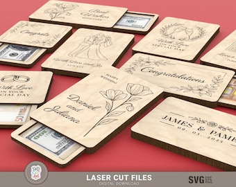 Paquete de 9 sobres para dinero de boda: porta billetes SVG cortados con láser, sobres para tarjetas de regalo y regalos de cumpleaños.